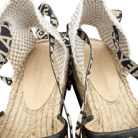 Stella McCartney Gaia Monogram Ribbon Ankle Wrap Espadrille Sandals EU 39 US 9 - Picture 8 of 16